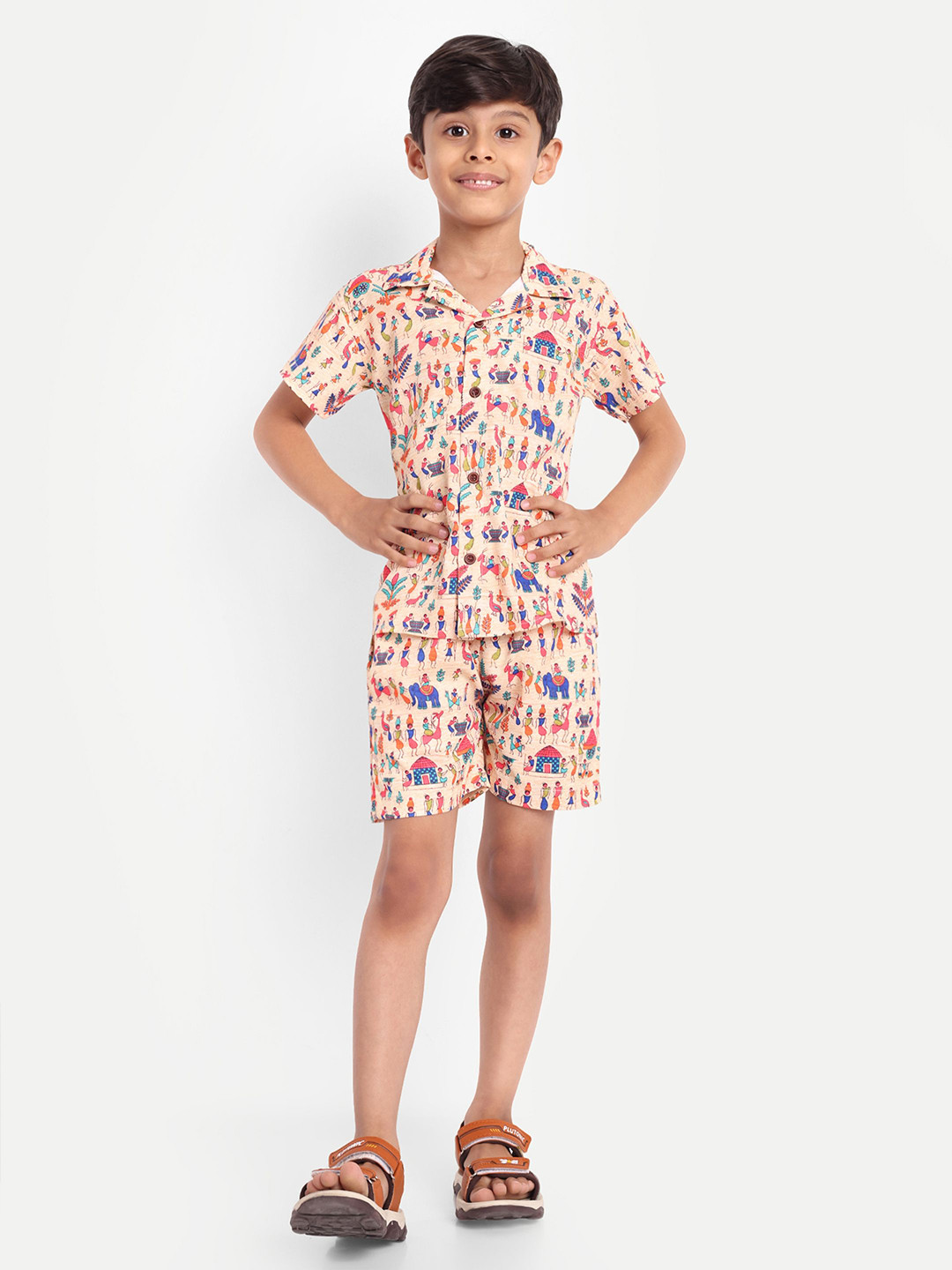 

BAESD Unisex Kids Printed Shirt with Shorts, Cream