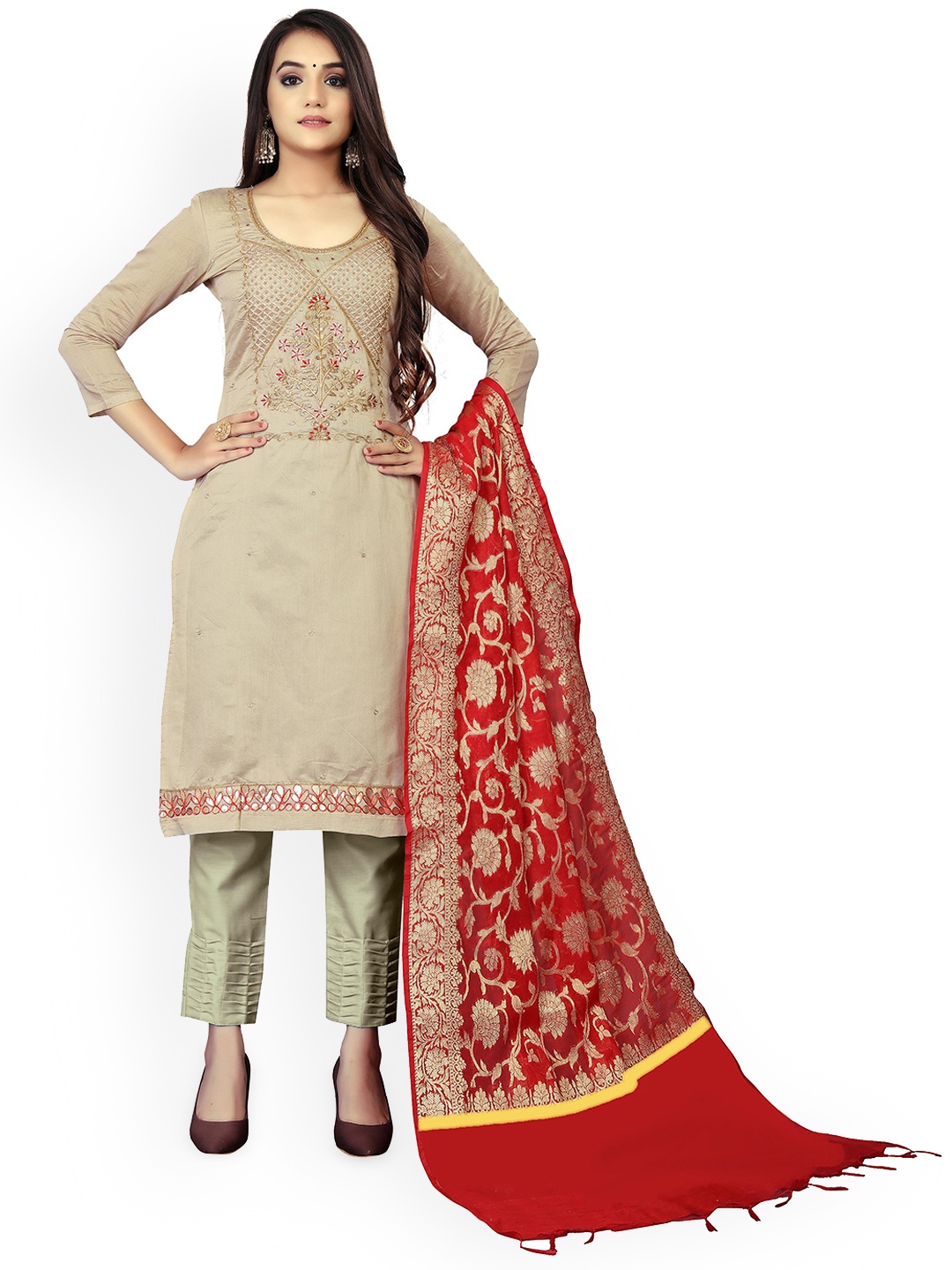 

Maroosh Floral Woven Design Zari Unstitched Dress Material, Grey