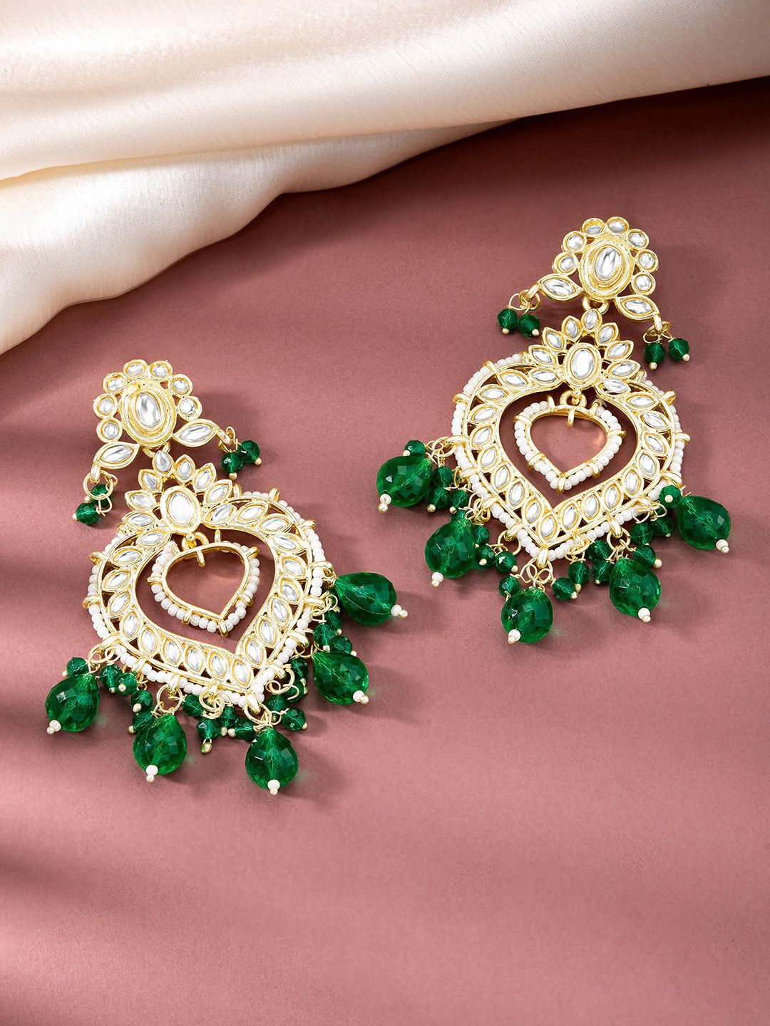 

Peora Gold-Plated Kundan Studded Contemporary Drop Earrings, Green