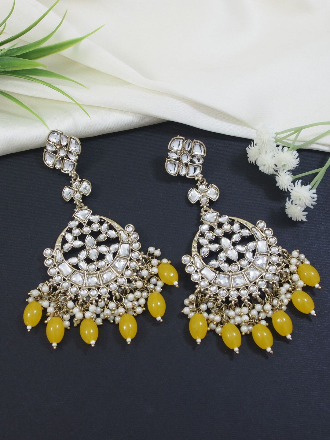 

I Jewels Gold Plated Contemporary Chandbalis Earrings, Yellow