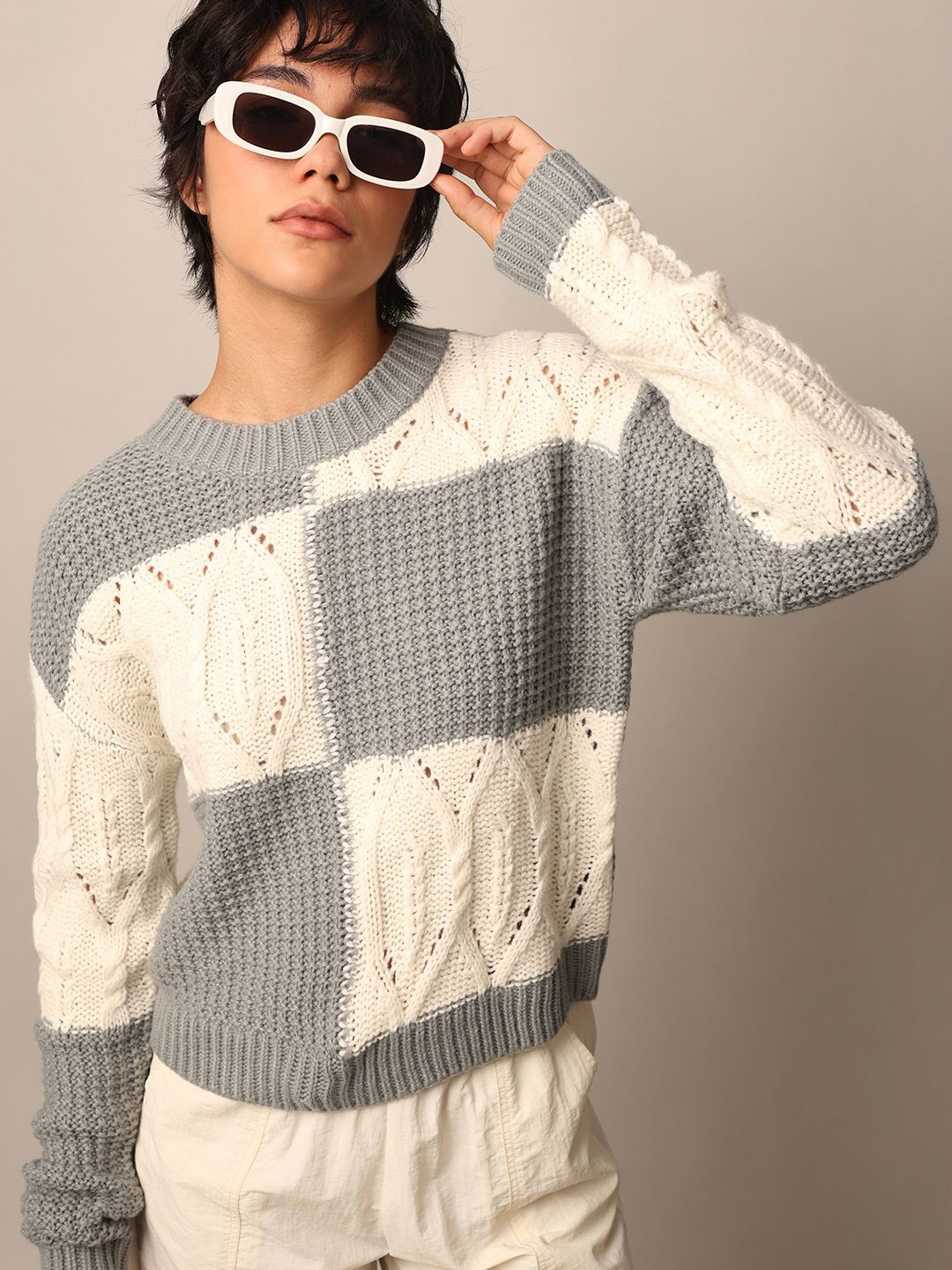 

ONLY Women Open Knit Pullover Sweaters, Grey