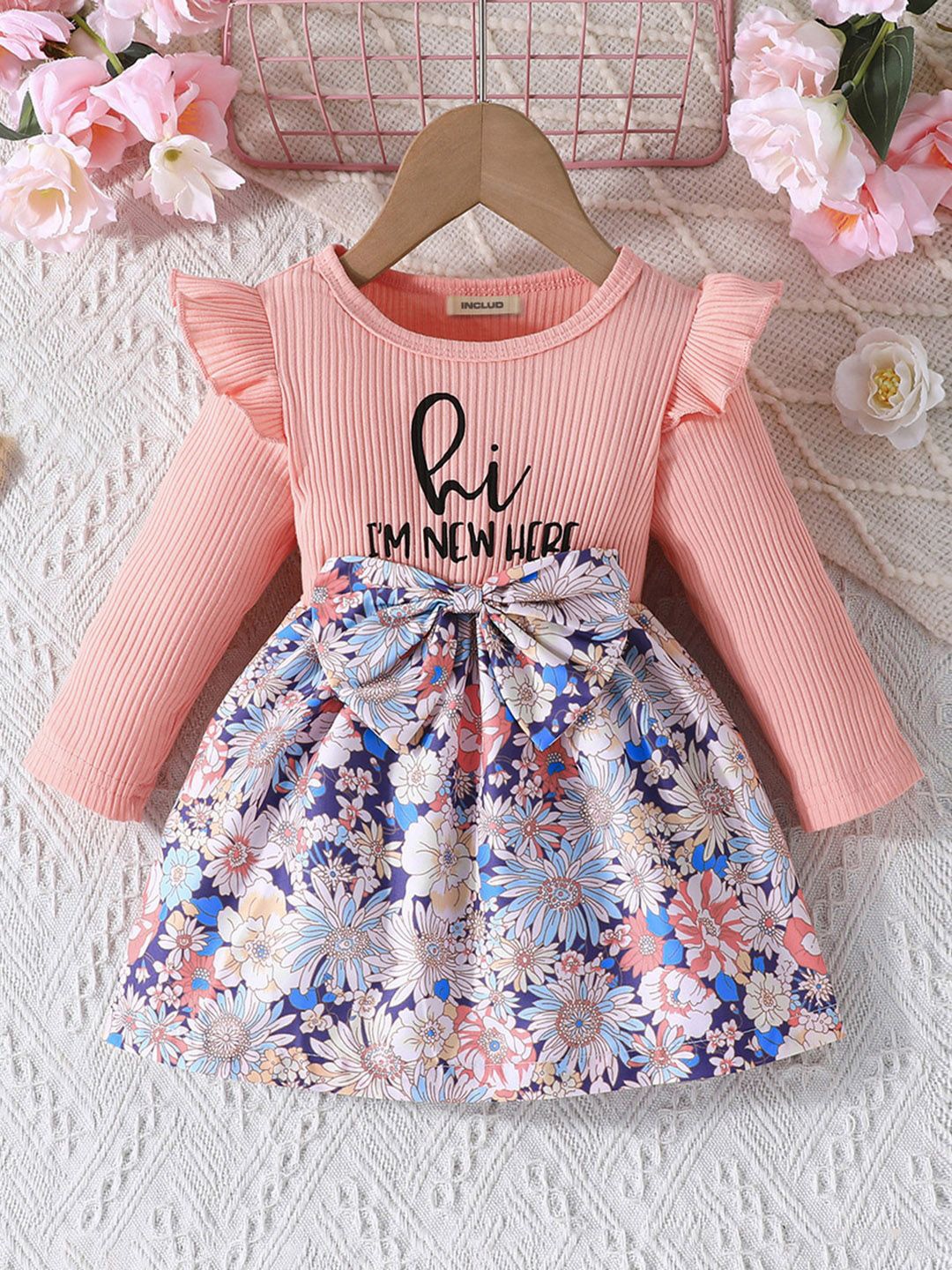 

INCLUD Girl Floral Print Fit & Flare Dress, Orange
