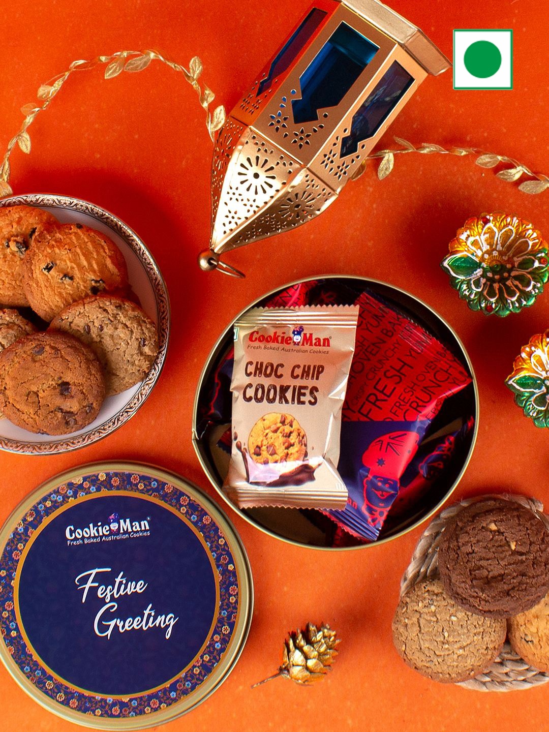 

Cookieman Festive Greeting Assorted Cookies Diwali Gift Tin - 600 g, Blue
