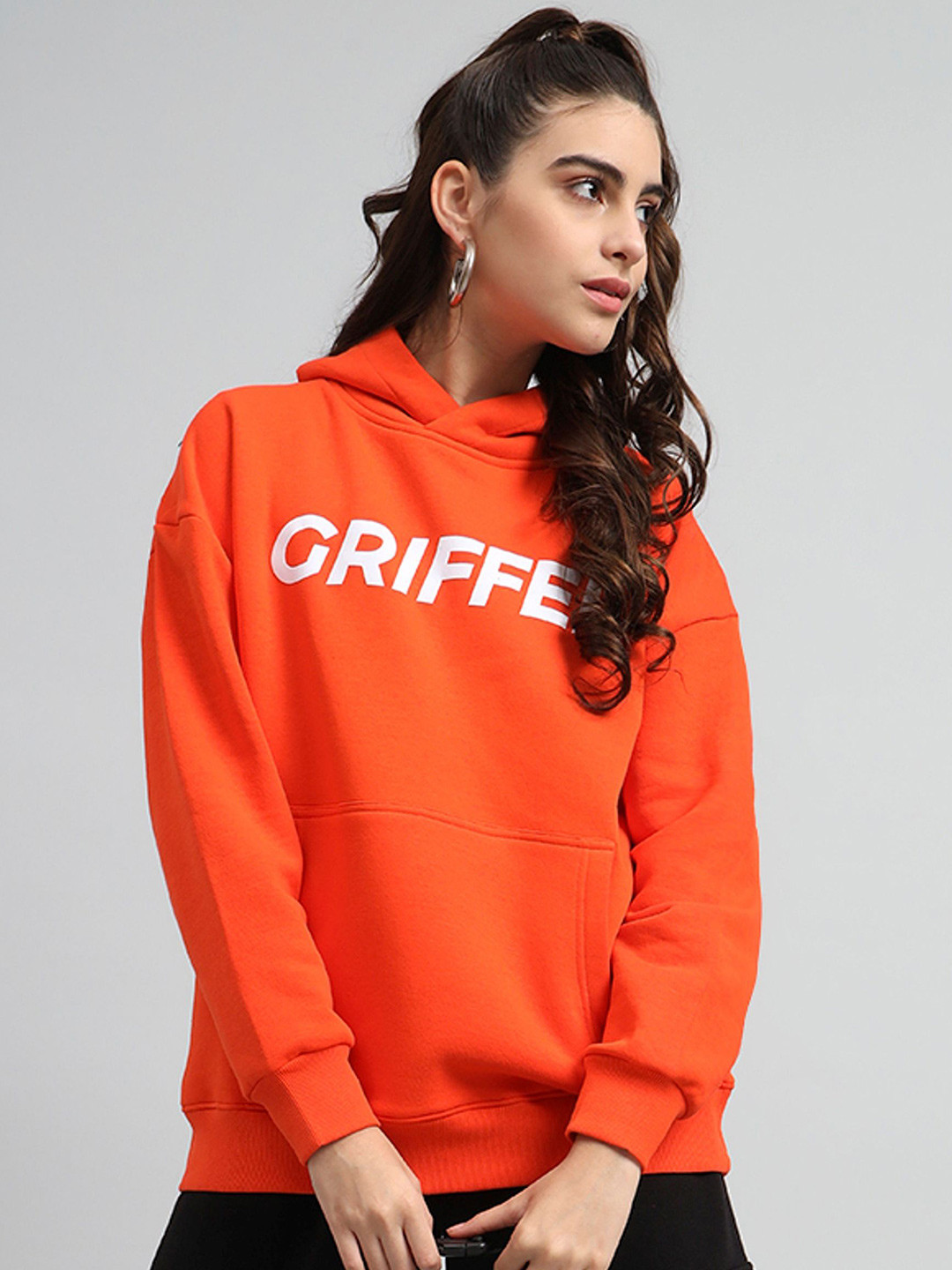 

GRIFFEL Women Brand Logo Printed Sweatshirt, Orange