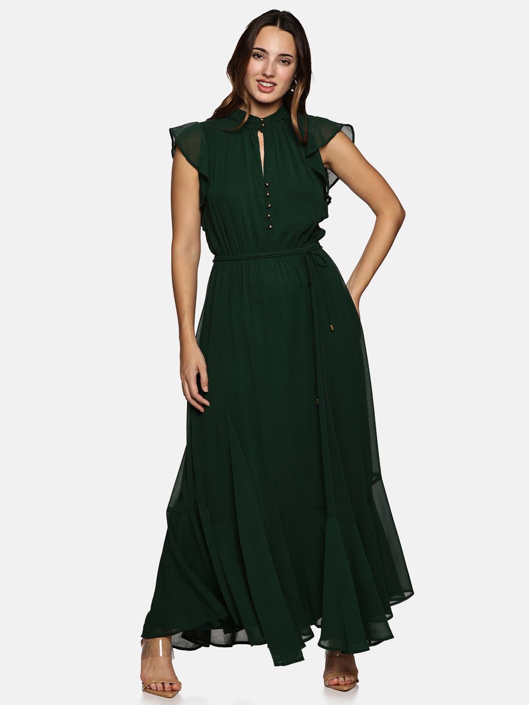 

ISU Women Round Neck Maxi Dress, Green