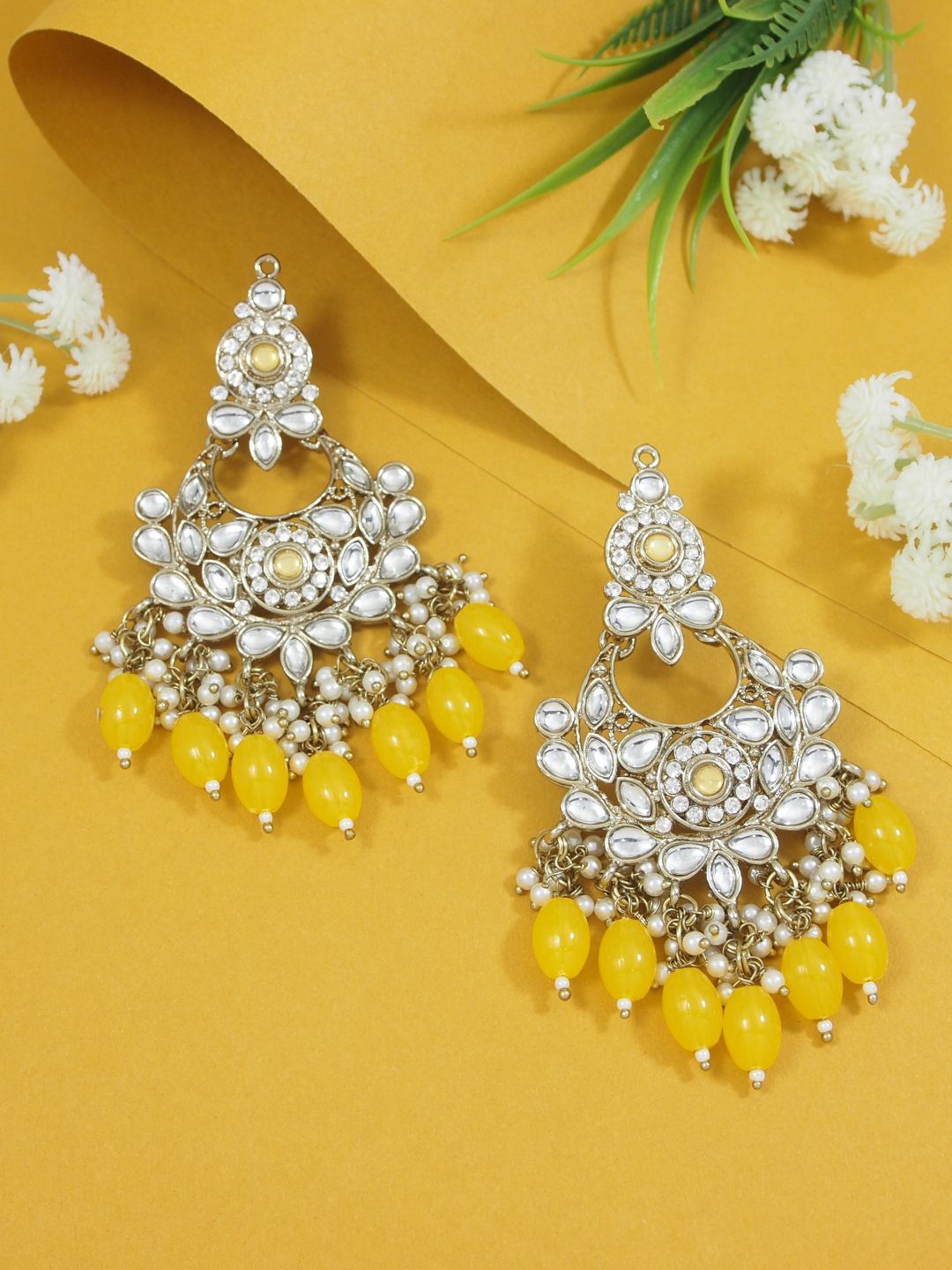 

I Jewels Gold-Plated Contemporary Chandbalis, Yellow