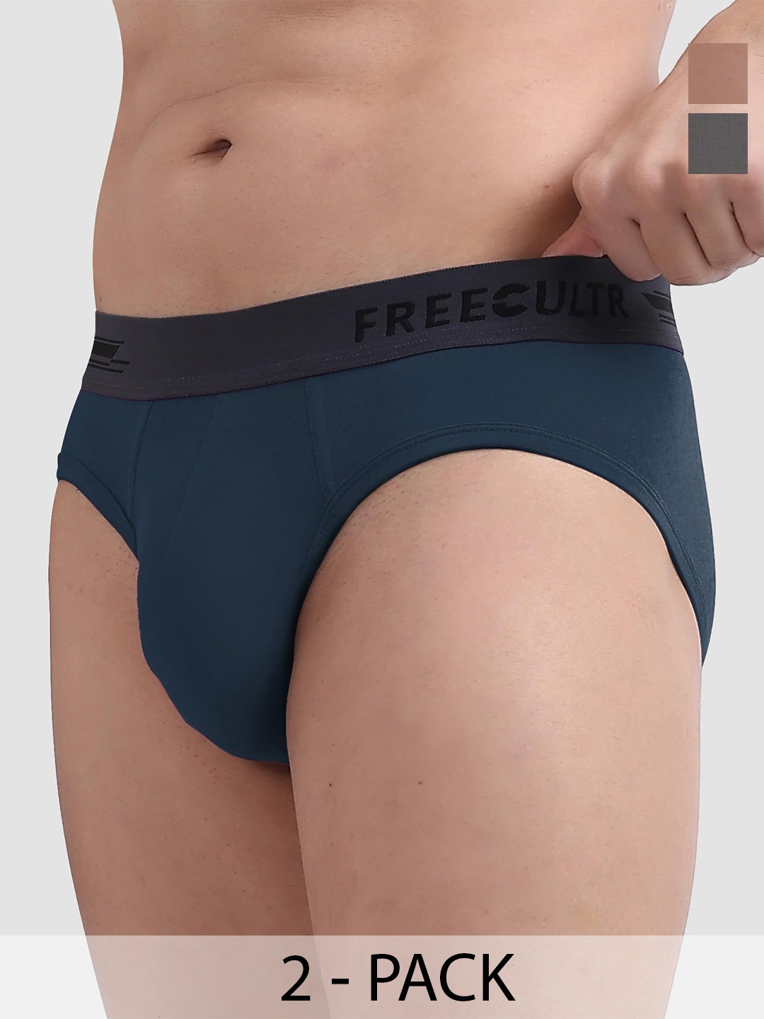 

FREECULTR Pack Of 2 Anti Bacterial Ribbed Basic Briefs FC-XT-B-SG-MB-PB_XXXL, Grey