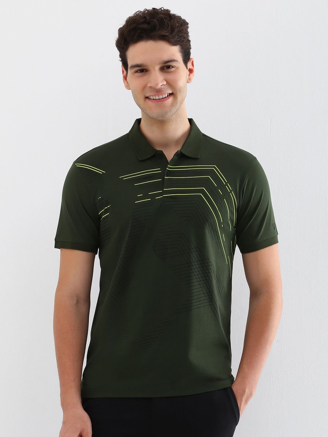 

Allen Solly Men Striped Polo Collar Cotton T-shirt, Green