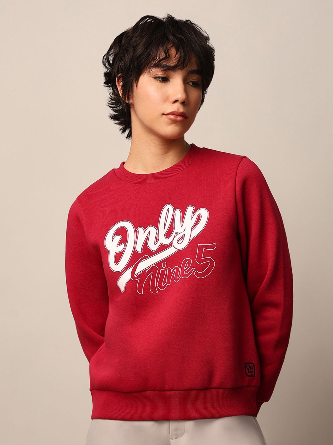 

ONLY Women Printed Round Neck Sweatshirt, Red