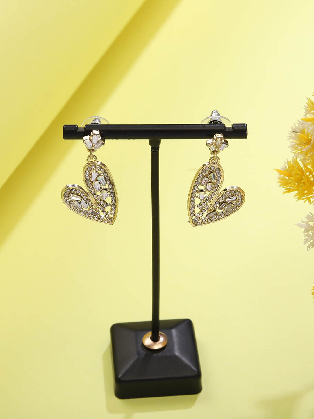 

Styled Diva Cubic Zirconica Heart Shaped Drop Earrings, Gold