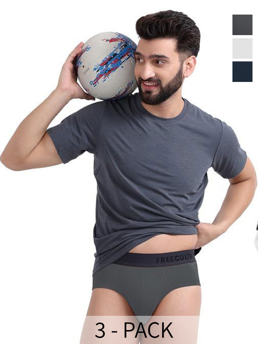 

FREECULTR Men Pack Of 3 Anti Bacterial Ribbed Basic Briefs, White