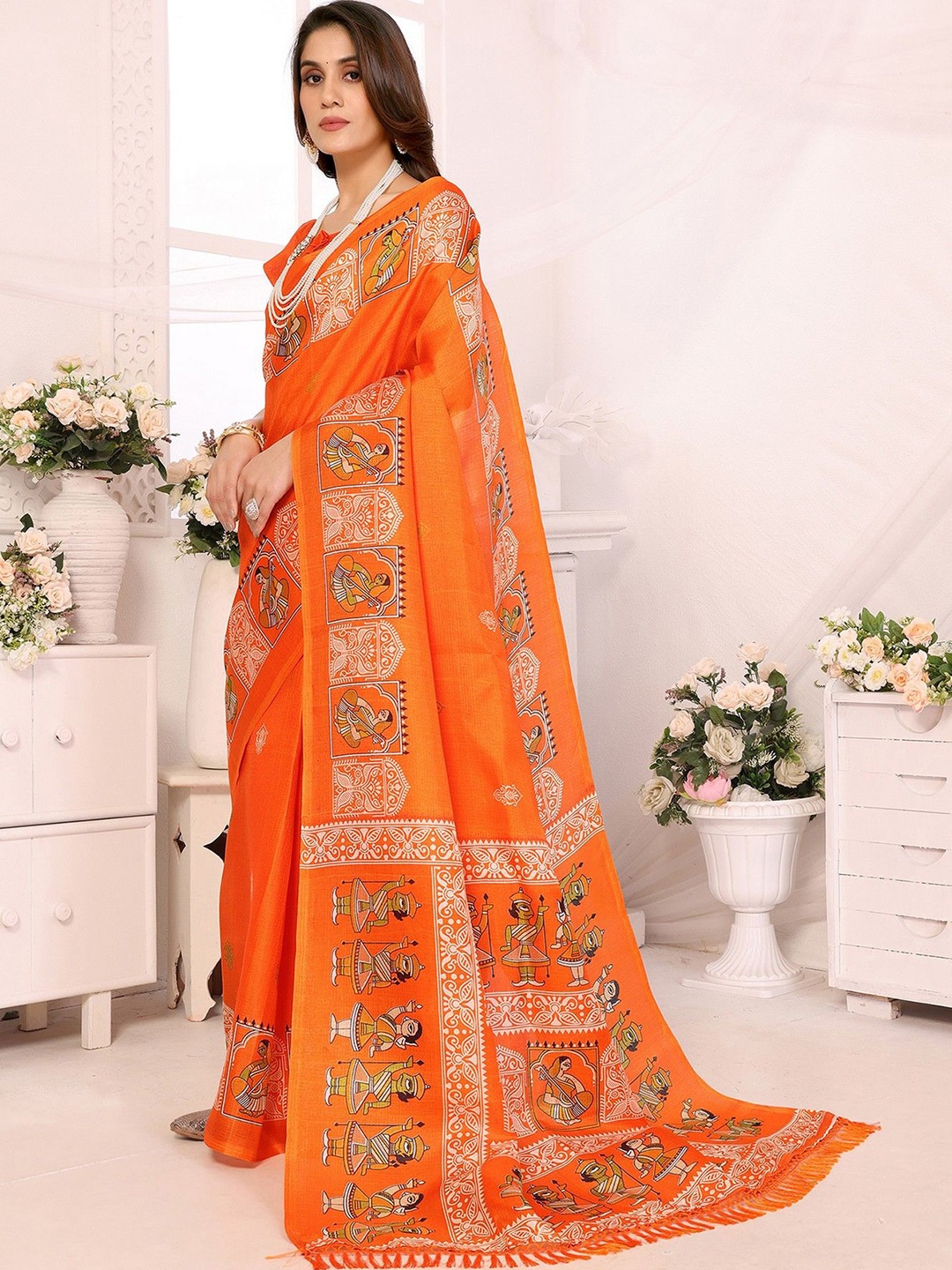 

KALINI Ethnic Motifs Printed Saree, Orange