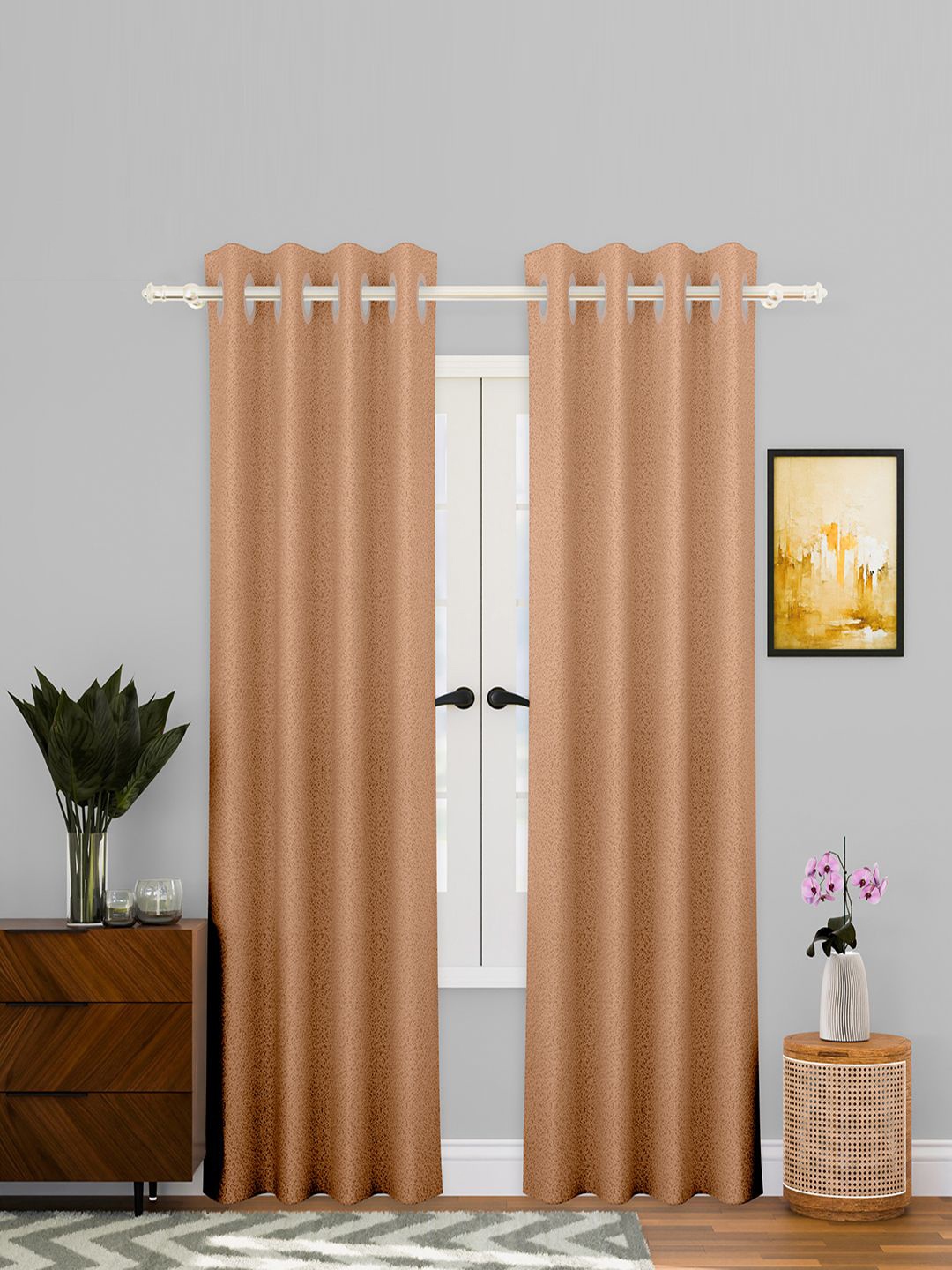 

Kuber Industries Gold-Toned 2 Pieces Self Design Cotton Door Curtains