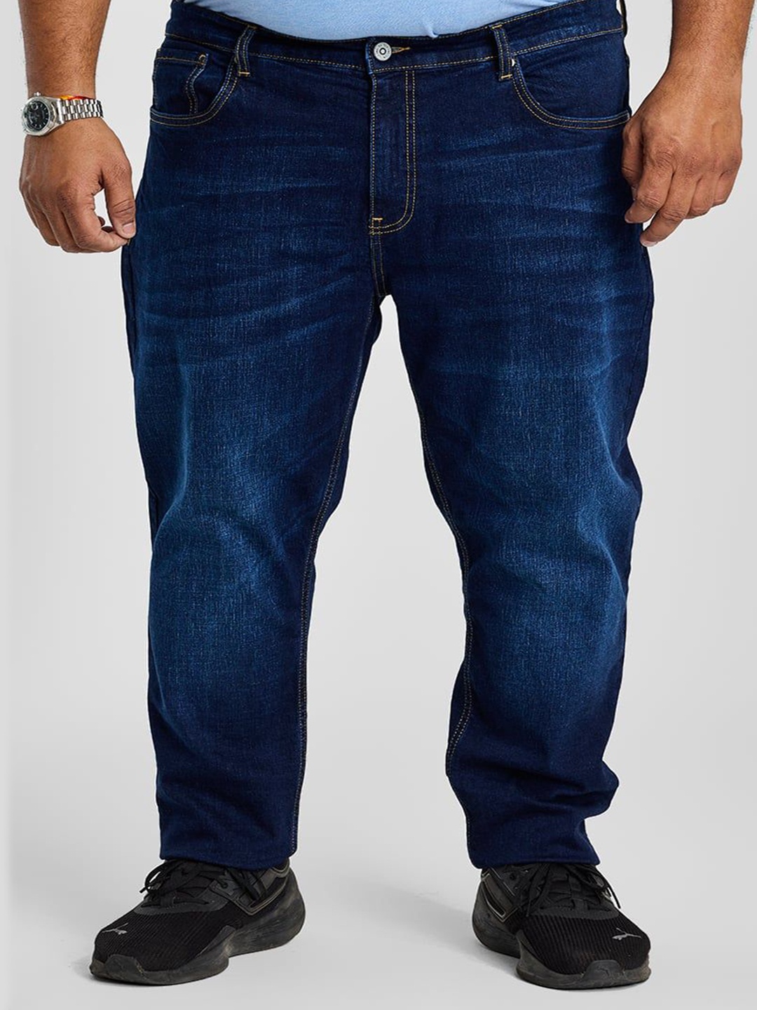 

Snitch Plus Size Men Smart Slim Fit Light Fade Stretchable Jeans, Blue