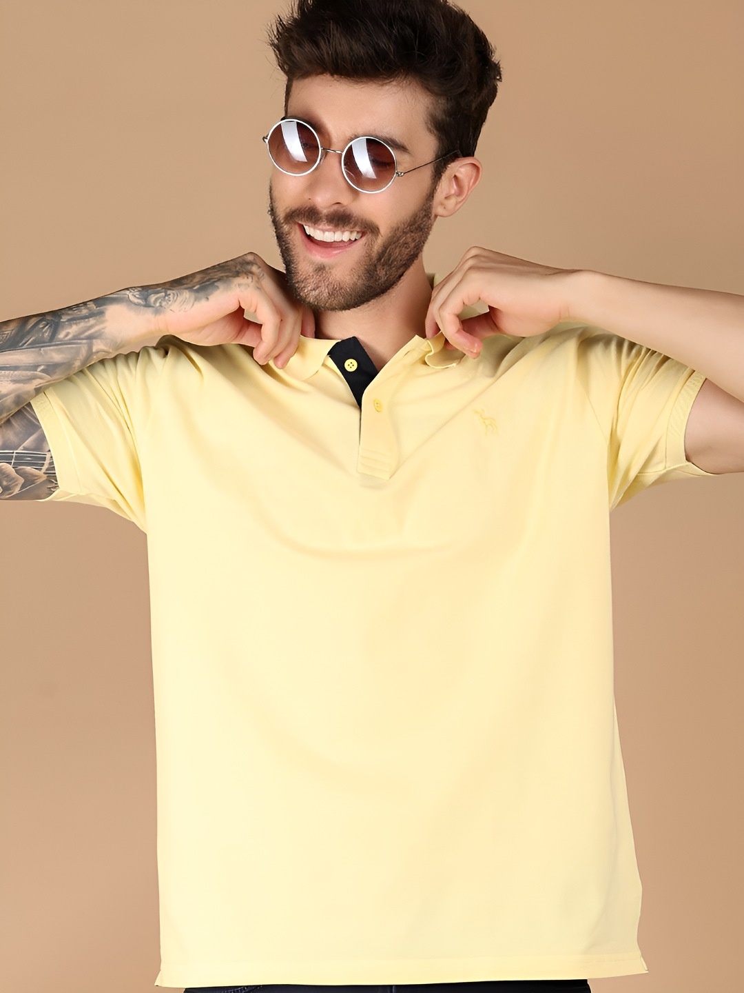 

V-Mart Men Solid Polo Collar T-shirt, Yellow
