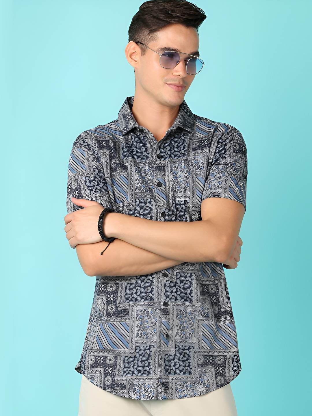 

V-Mart Men Abstract Printed Polo Collar Cotton T-shirt, Grey