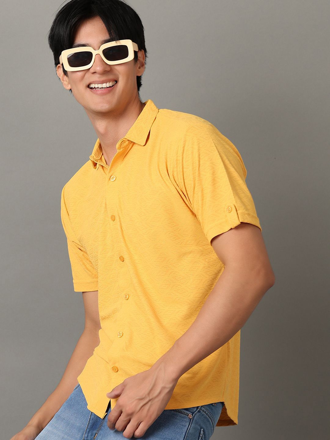 

V-Mart Men Spread Collar Solid Casual Shirt, Mustard