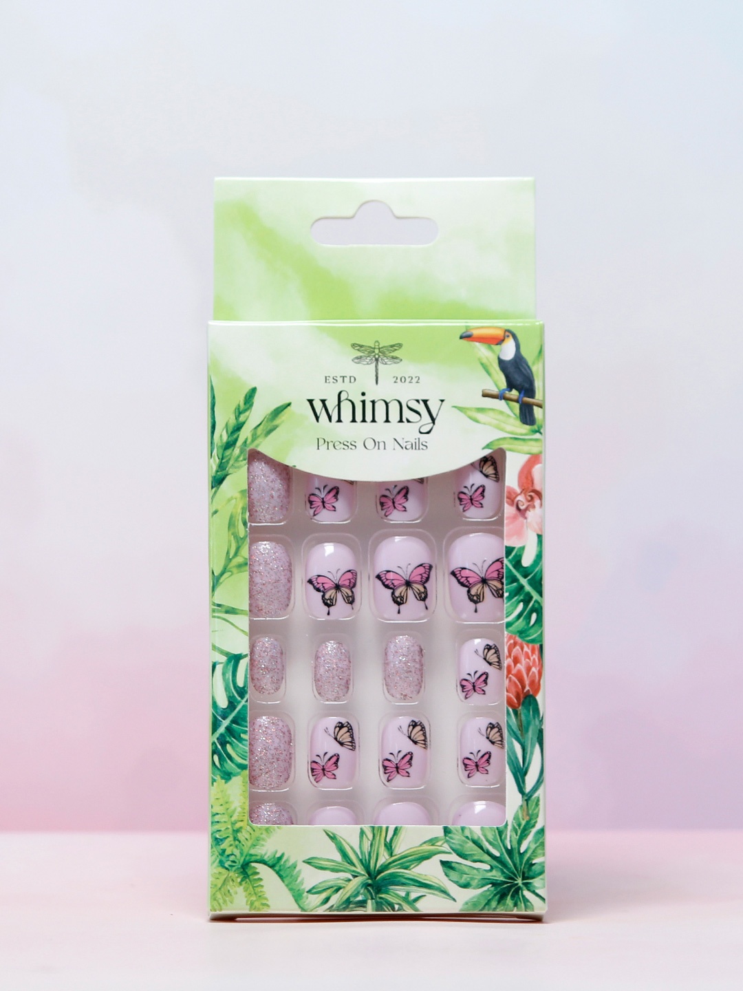 

Whimsy Beauty Set Of 24 Lightweight Press On Nails Butterfly, Purple
