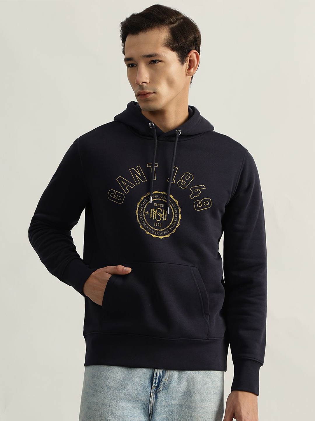 

GANT Men Cotton Typography Printed Hooded Sweatshirt, Blue