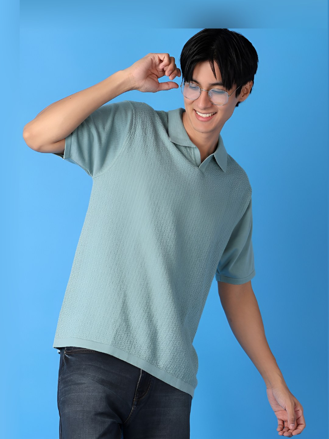 

V-Mart Men Self Design Polo Collar Cotton T-shirt, Sea green