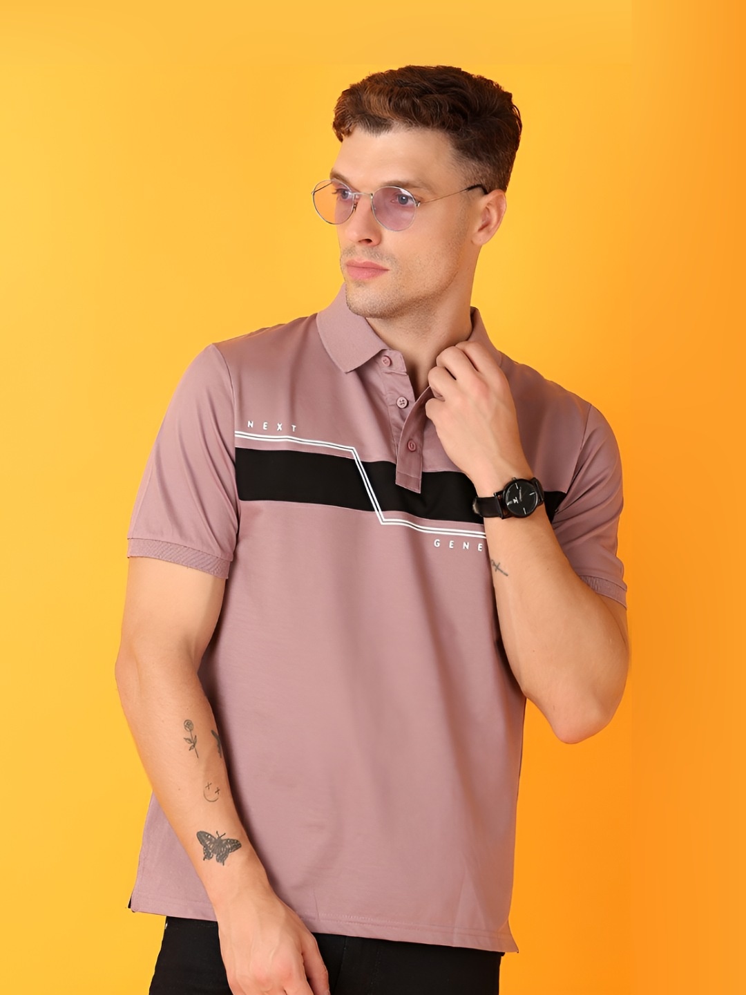 

V-Mart Men Graphic Printed Polo Collar T-shirt, Mauve