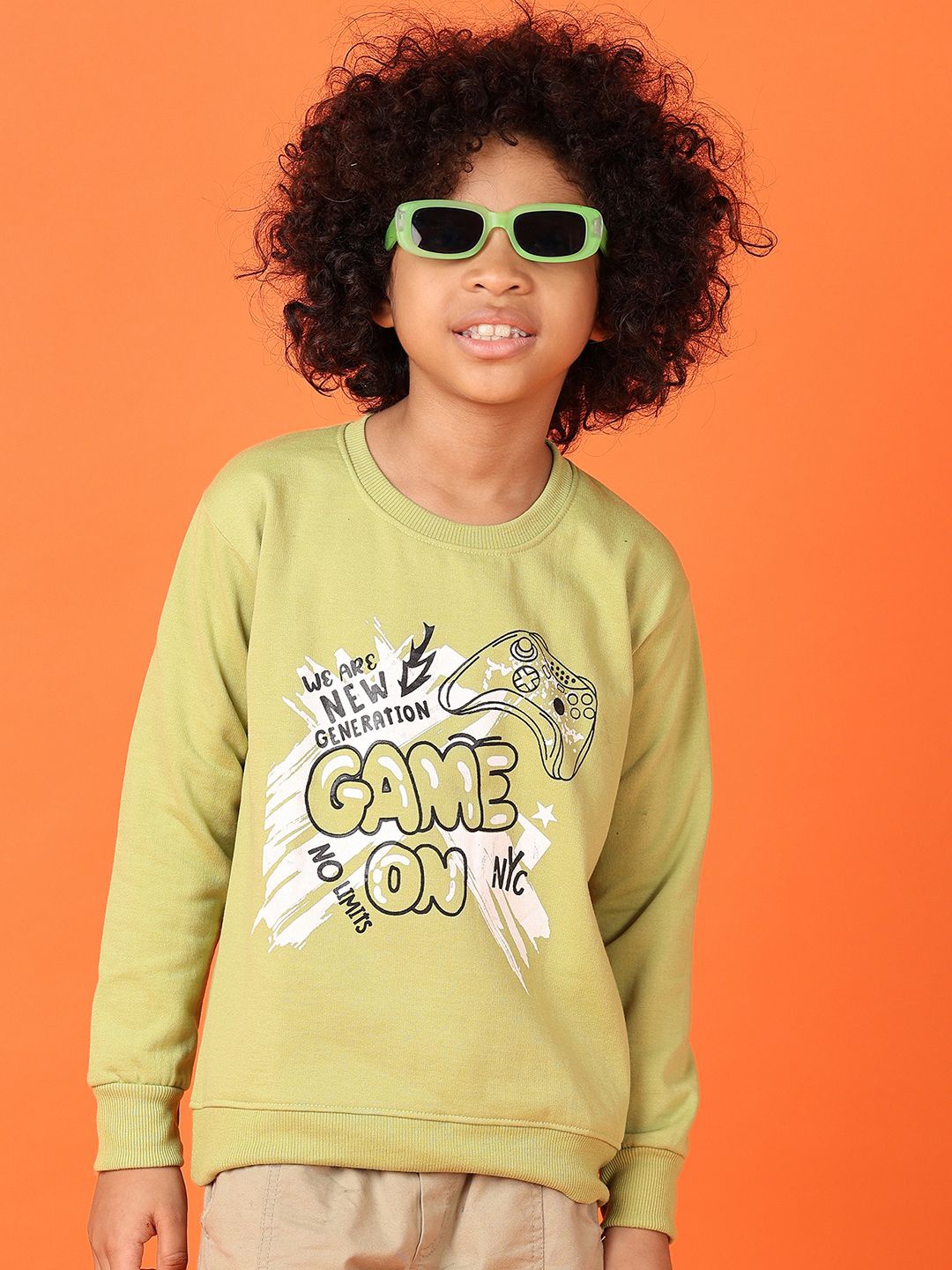 

V-Mart Boys Printed Round Neck Pullover Sweatshirt, Green