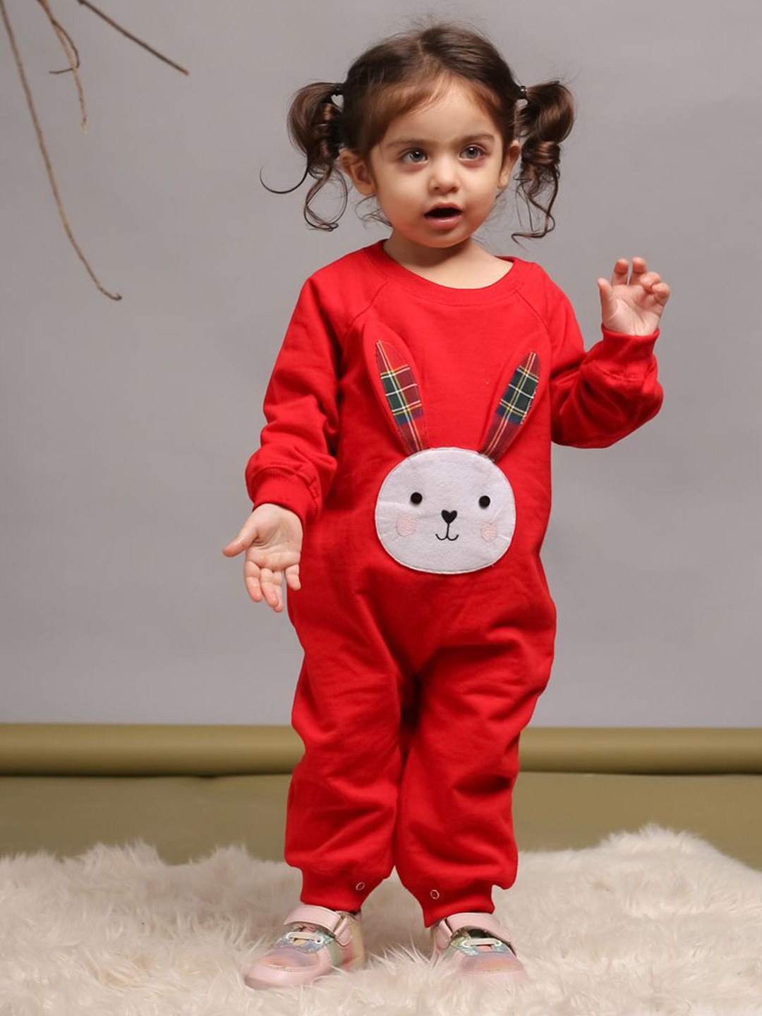 

Budding Bees Girls Round Neck Basic Jumpsuit, Red
