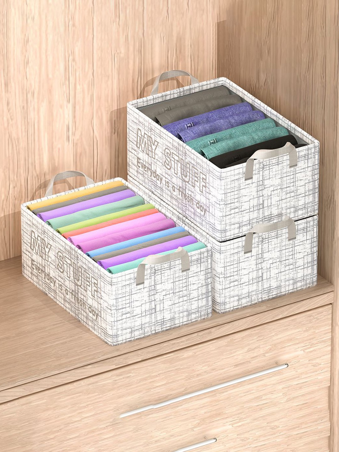 

Kuber Industries Grey 3 Pieces Foldable Drawer Organisers