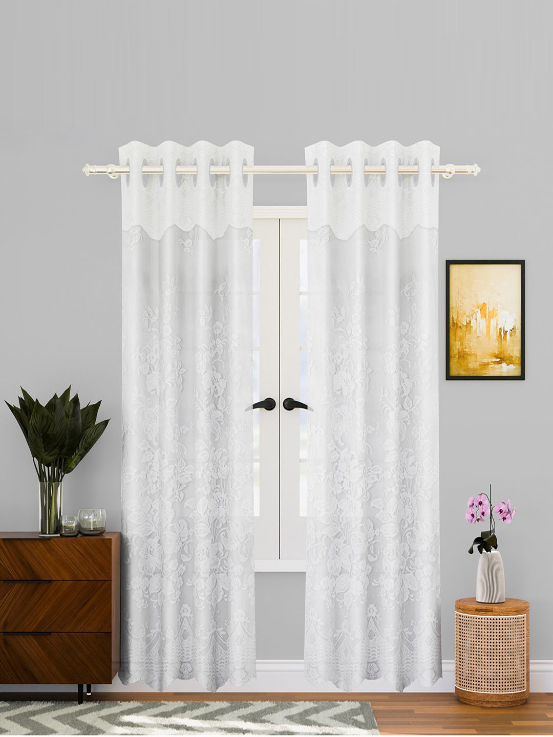

Kuber Industries White 4 Pieces Self Design Cotton Long Door Curtains