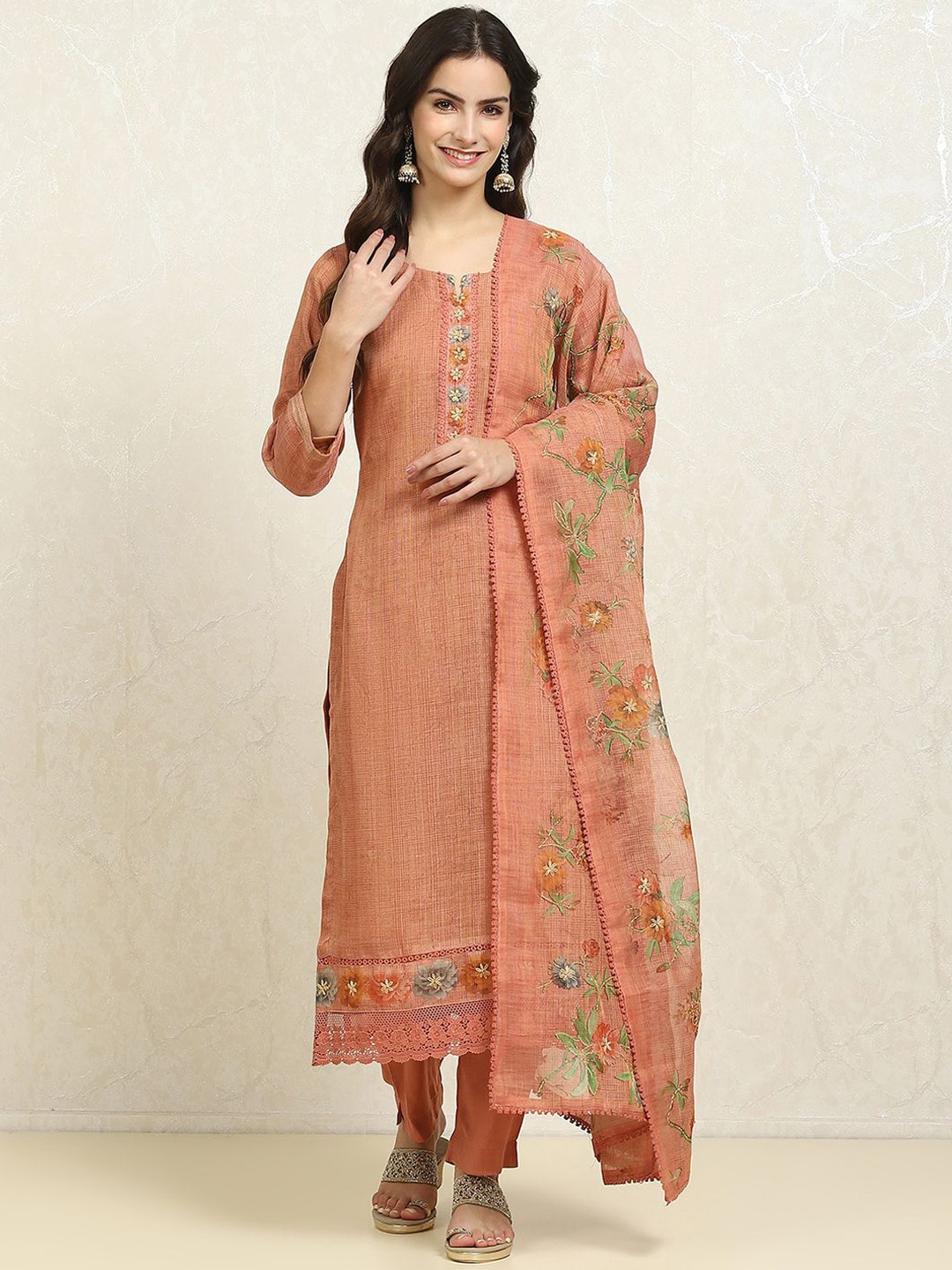 

Biba Floral Embroidered Pure Cotton Unstitched Dress Material, Pink