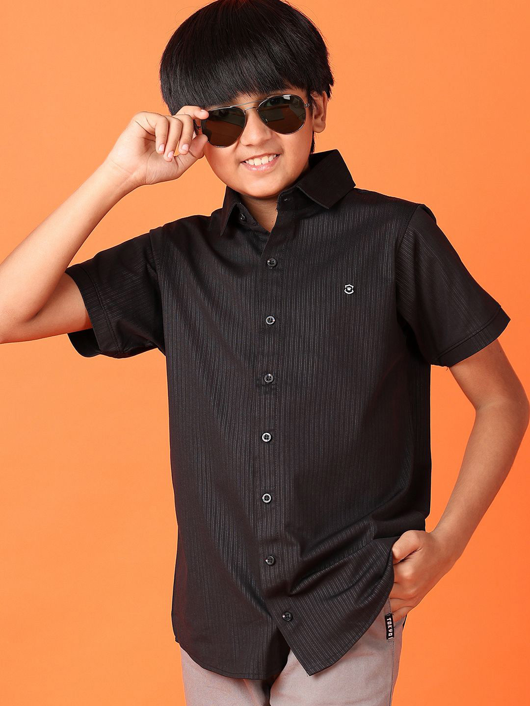 

V-Mart Boys Opaque Striped Casual Shirt, Black