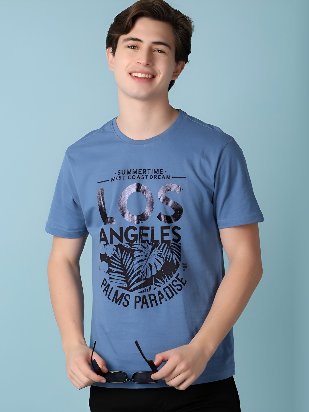 

V-Mart Men Typography Printed Round Neck Cotton T-shirt, Blue