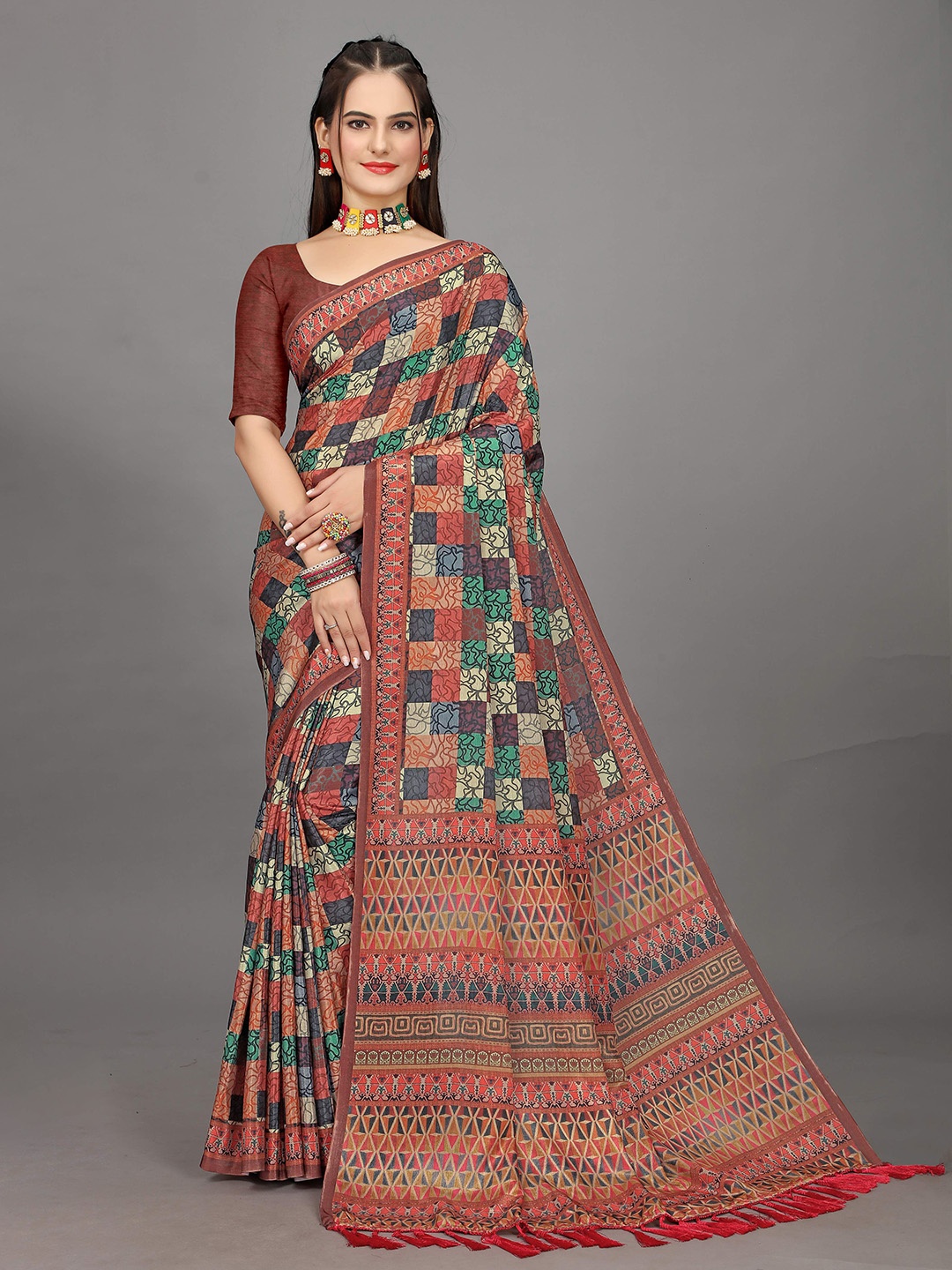 

Zeekha Kalamkari Pure Chiffon Kanjeevaram Saree, Brown