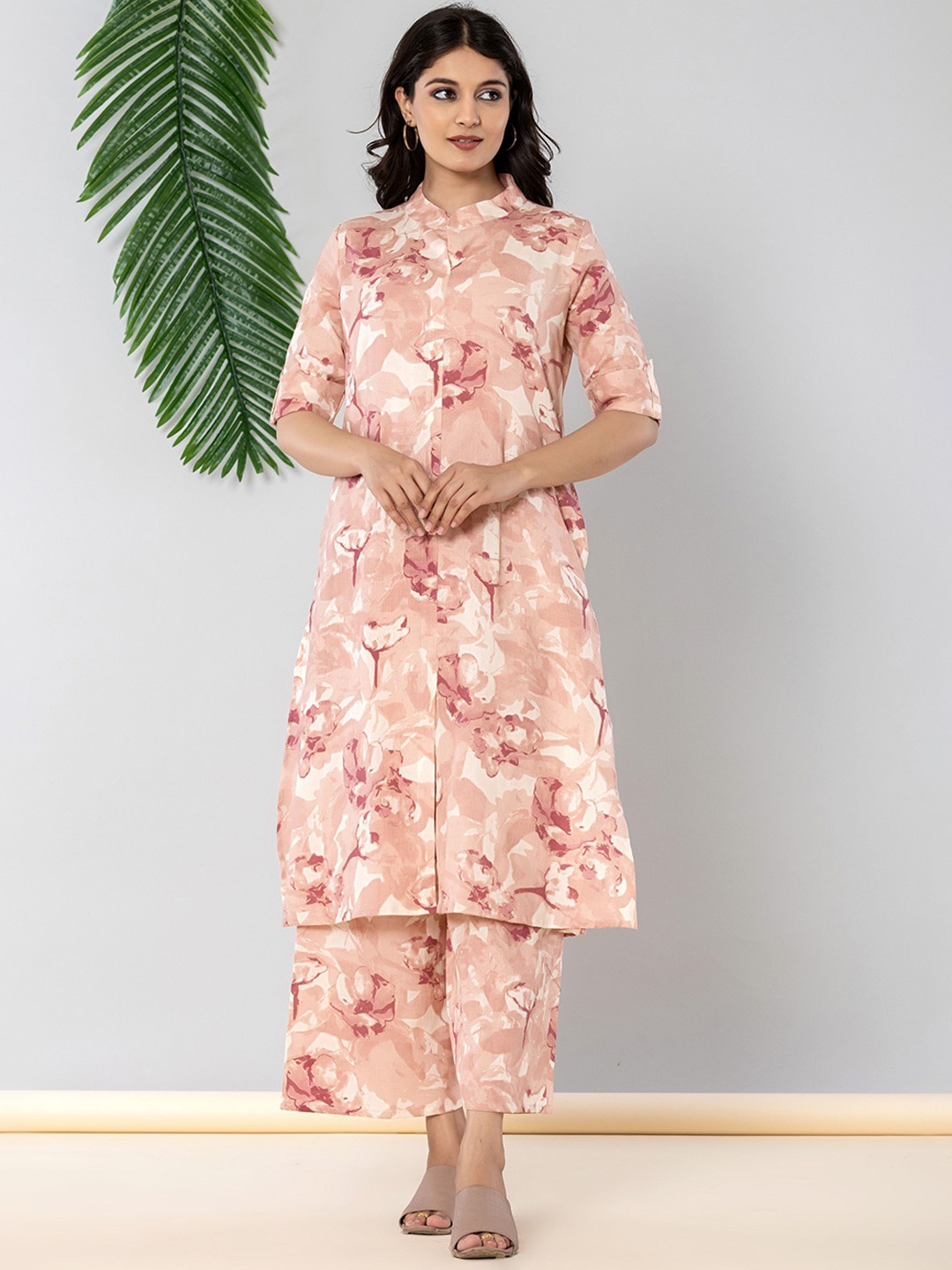 

JAIPURI BUNAAI Printed Tunic With Palazzo Co-Ords, Peach