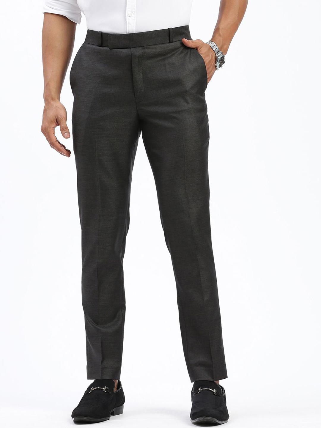 

SHOWOFF Men Comfort Cotton Slim Fit Low-Rise Trousers, Charcoal