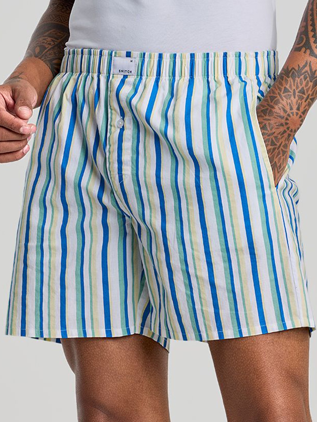 

Snitch Men Striped Printed Pure Cotton Boxer 4MSBX9234-01-S, Blue