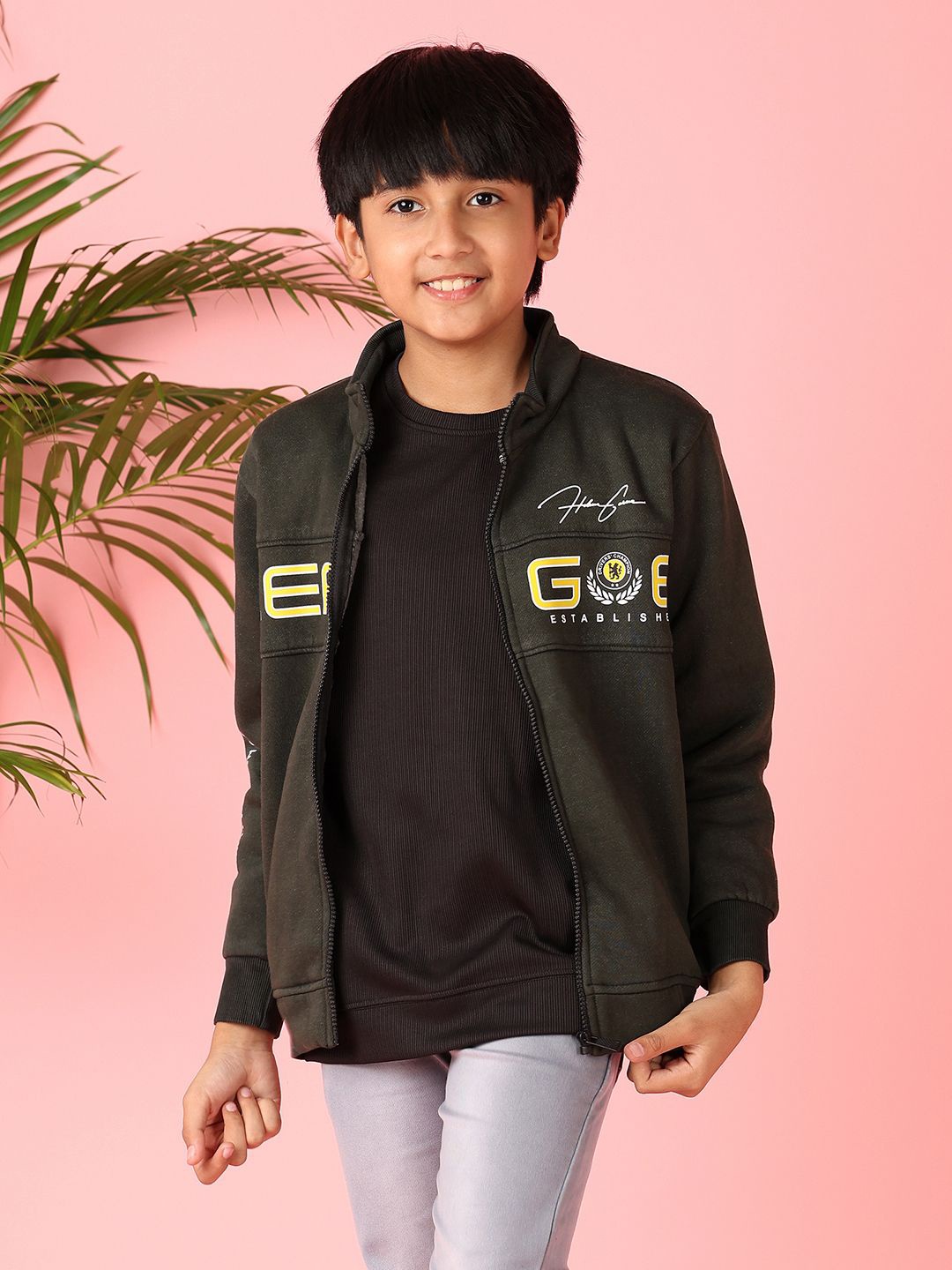 

V-Mart Boys Printed Front-Open Sweatshirt, Green