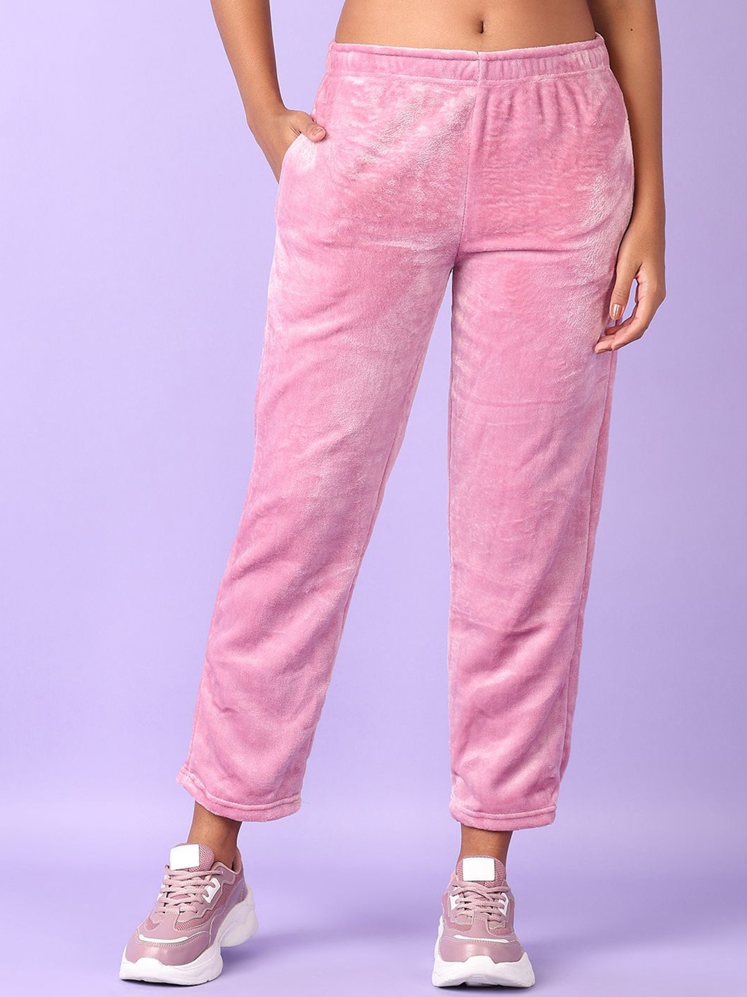 

V-Mart Women Casual Mid-Rise Solid Slip-On Track Pants, Mauve