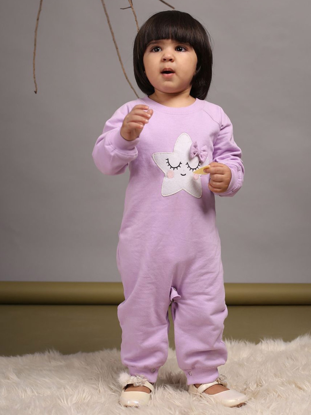 

Budding Bees Girl's Infants Star Fish Embroidered Romper, Purple