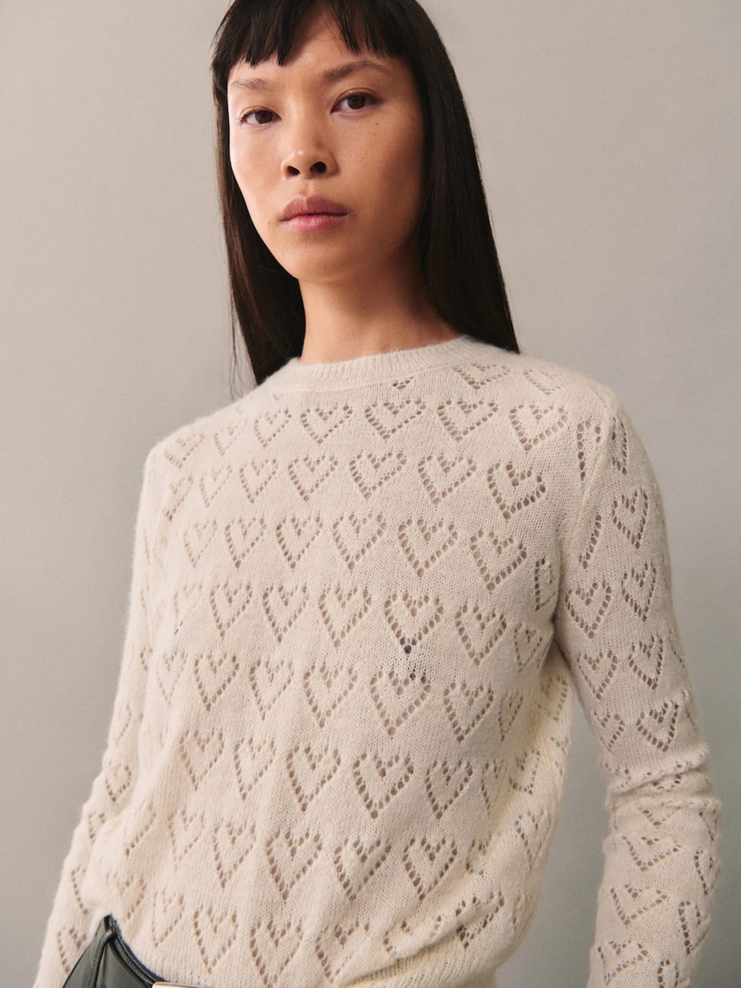 

MANGO Open-Knit Pullover, Cream