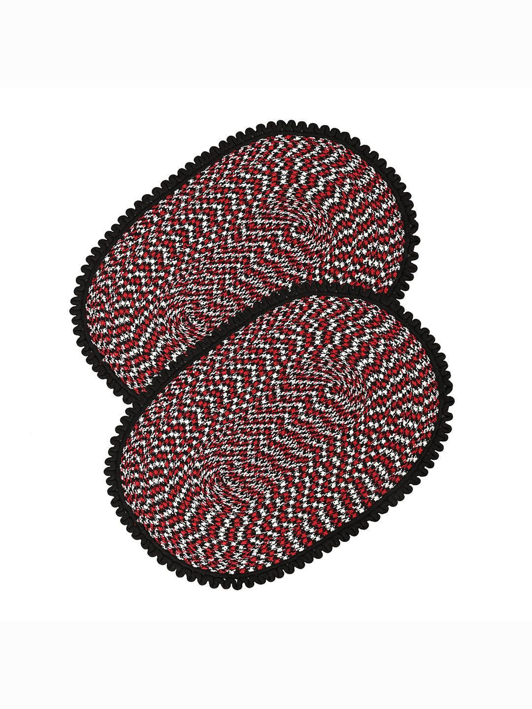 

Kuber Industries Black & Red 2 Pieces Printed Anti Slip Cotton Doormats