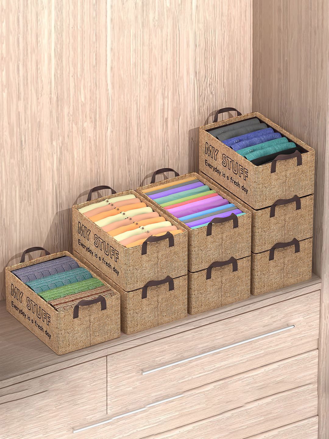 

Kuber Industries Brown & Beige 8 Pieces Drawer Organisers