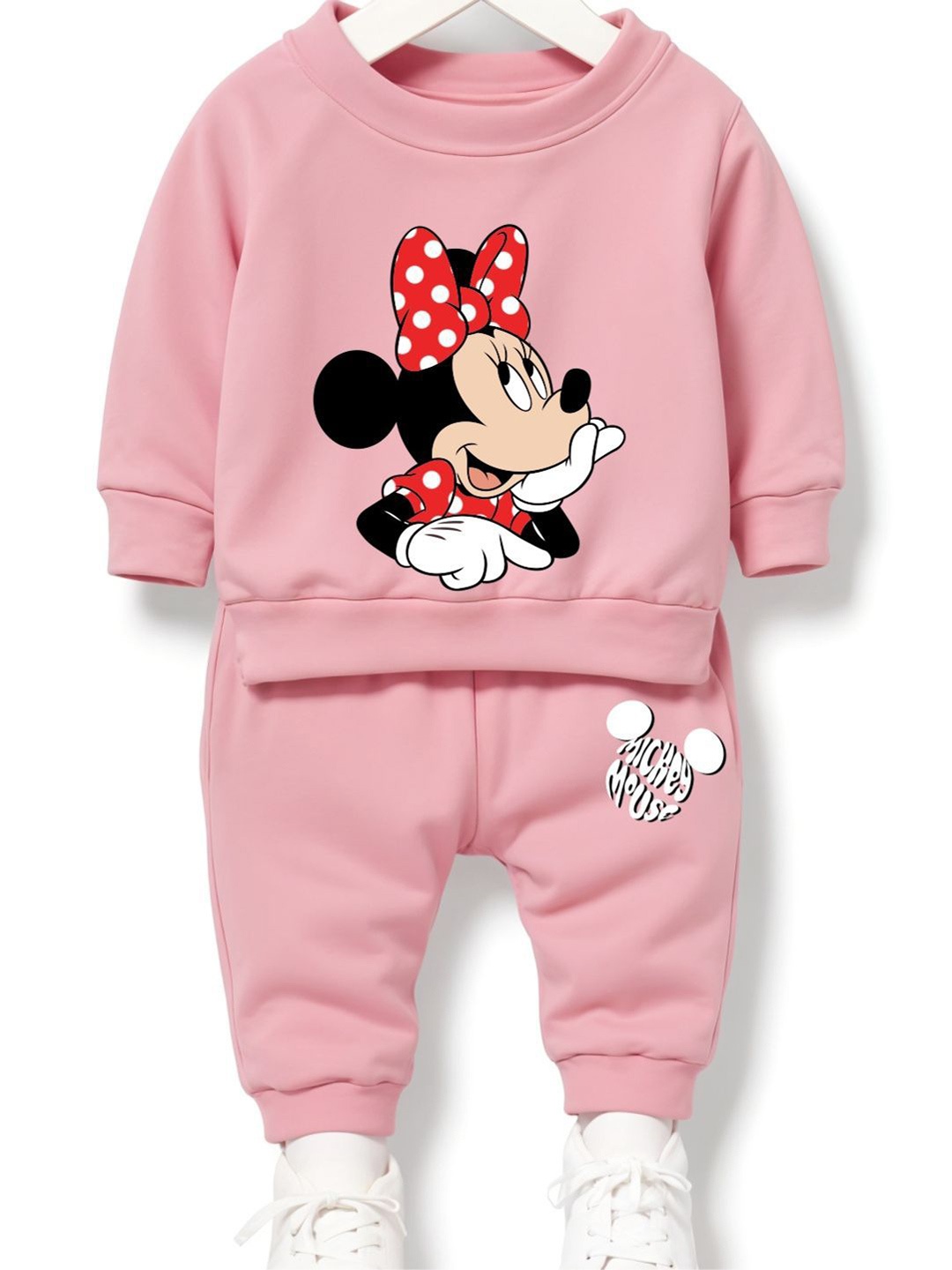 

x2o Infants Minnie Mouse Graphic Printed Round Neck Sweatshirt With Joggers, Pink