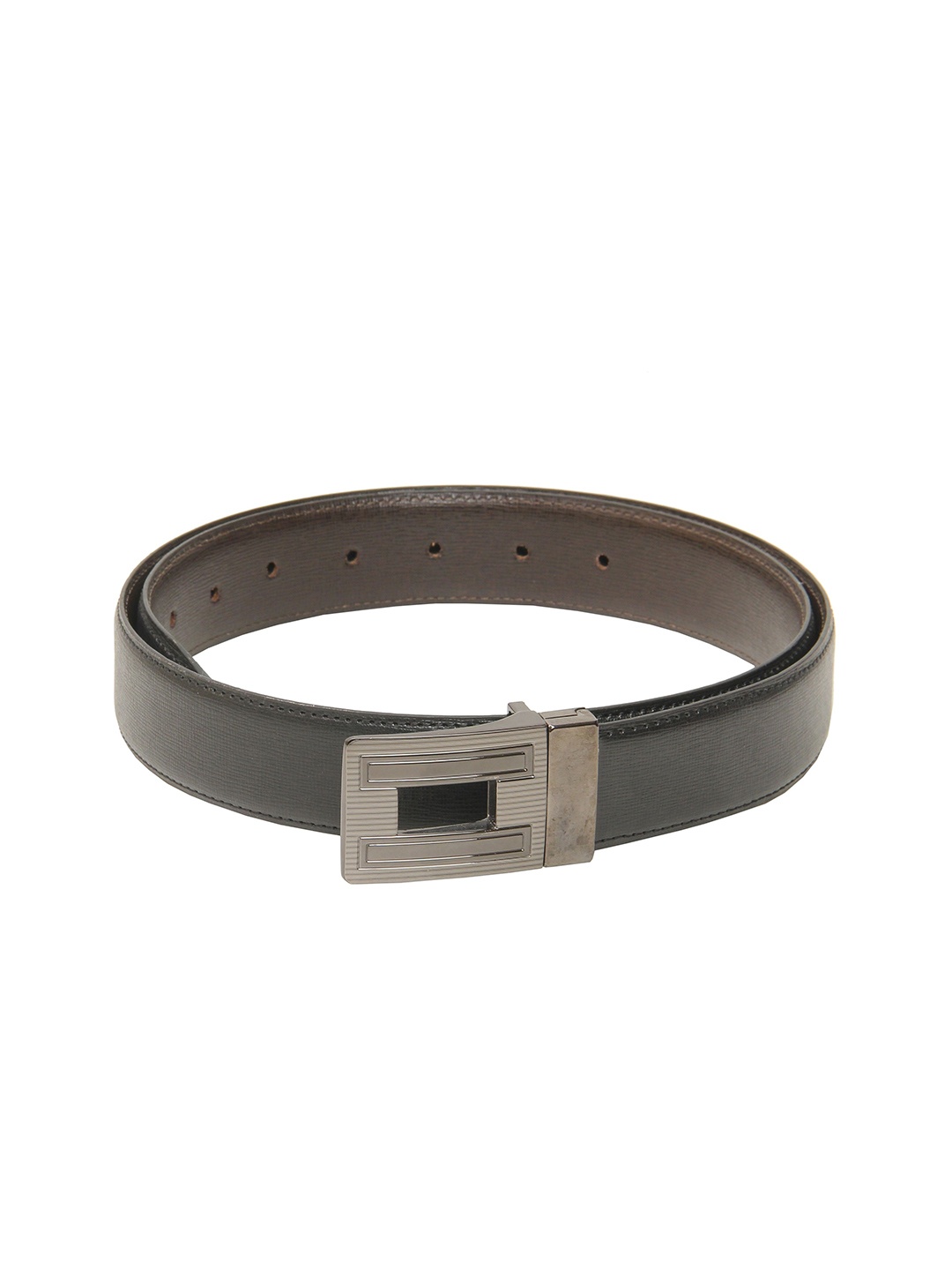 

Cazzano Men Black Leather Reversible Belt With Buckle Closure