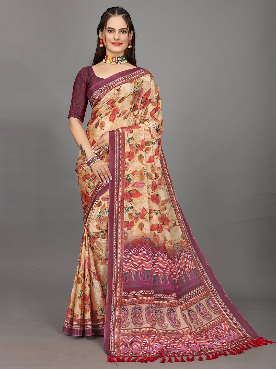 

Zeekha Kalamkari Pure Chiffon Kanjeevaram Saree, Cream