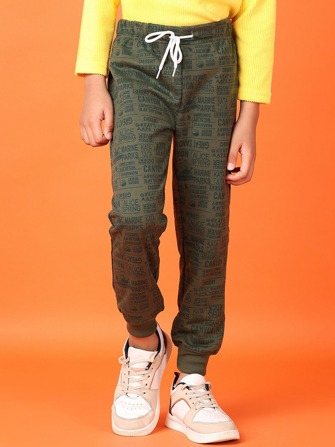 

V-Mart Boys Cotton Olive Printed Regular Fit Drawstring Joggers