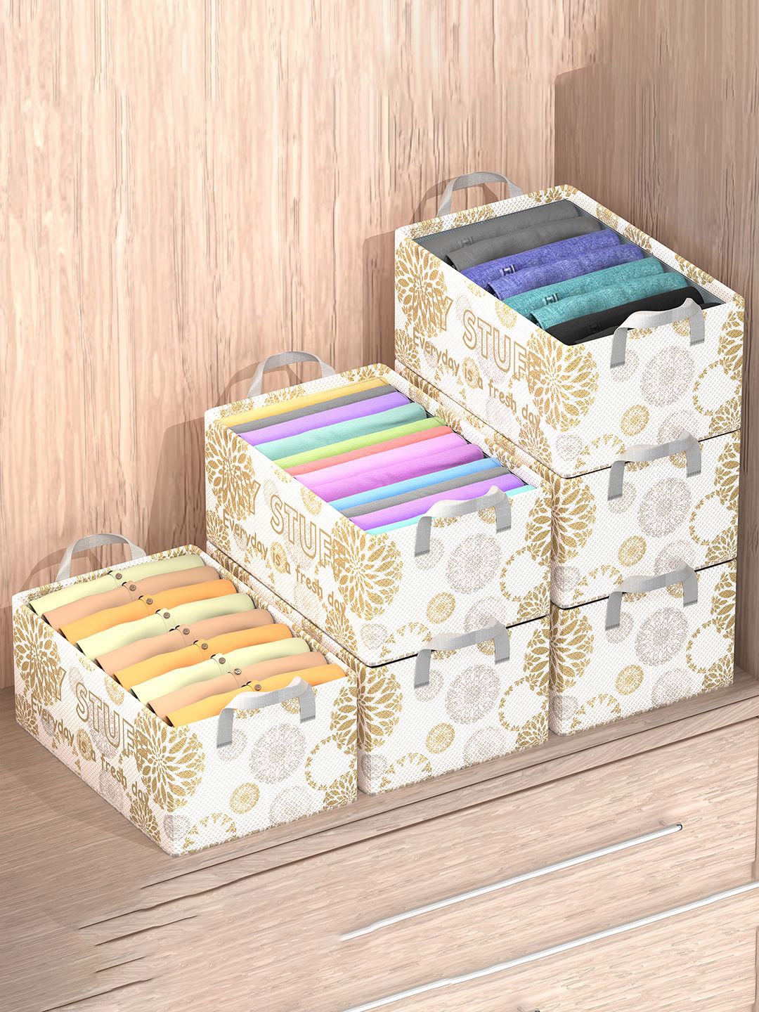 

Kuber Industries White 6 Pieces Printed Foldable Drawer Organisers