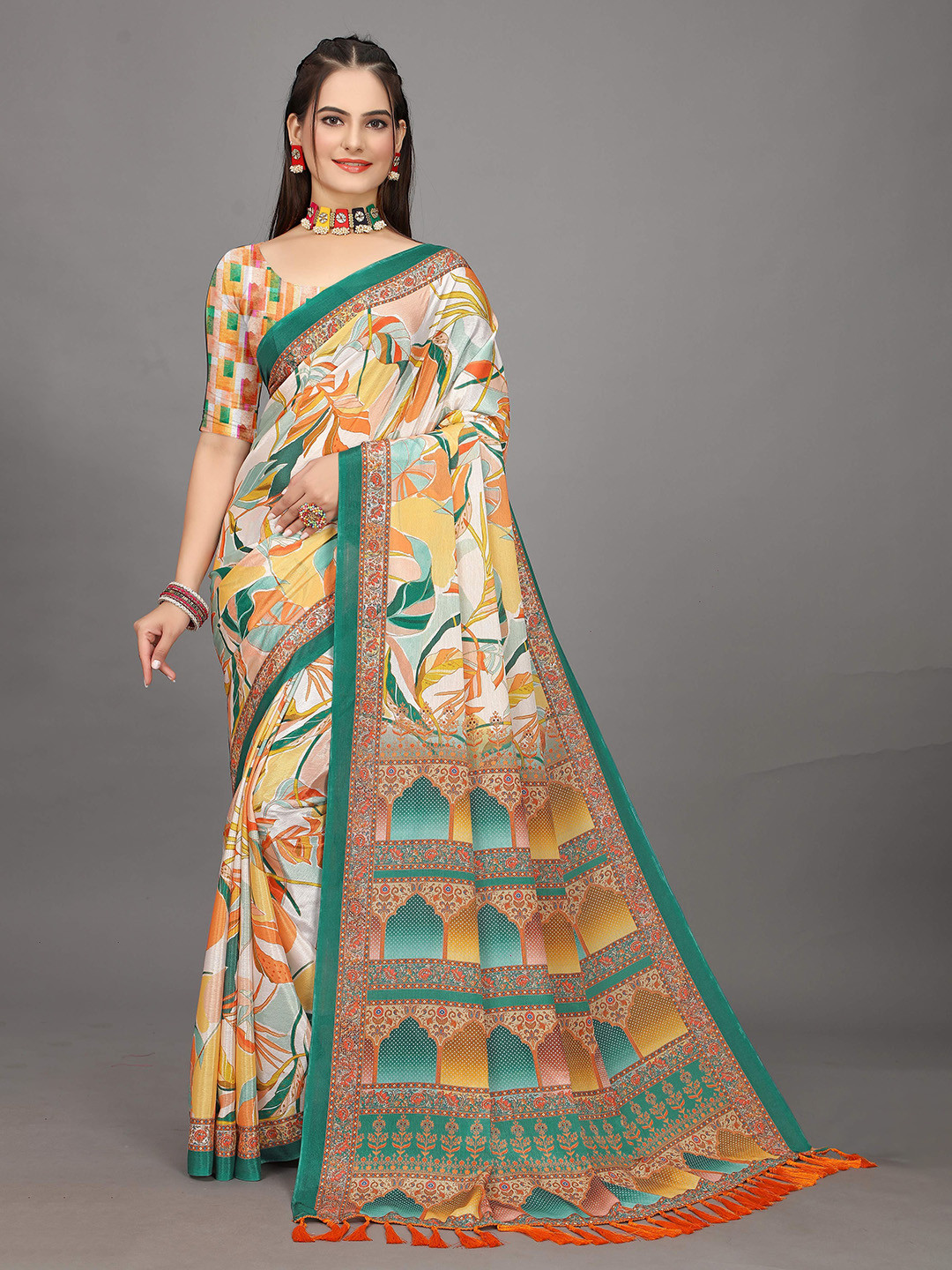 

Zeekha Kalamkari Pure Chiffon Kanjeevaram Saree, Green