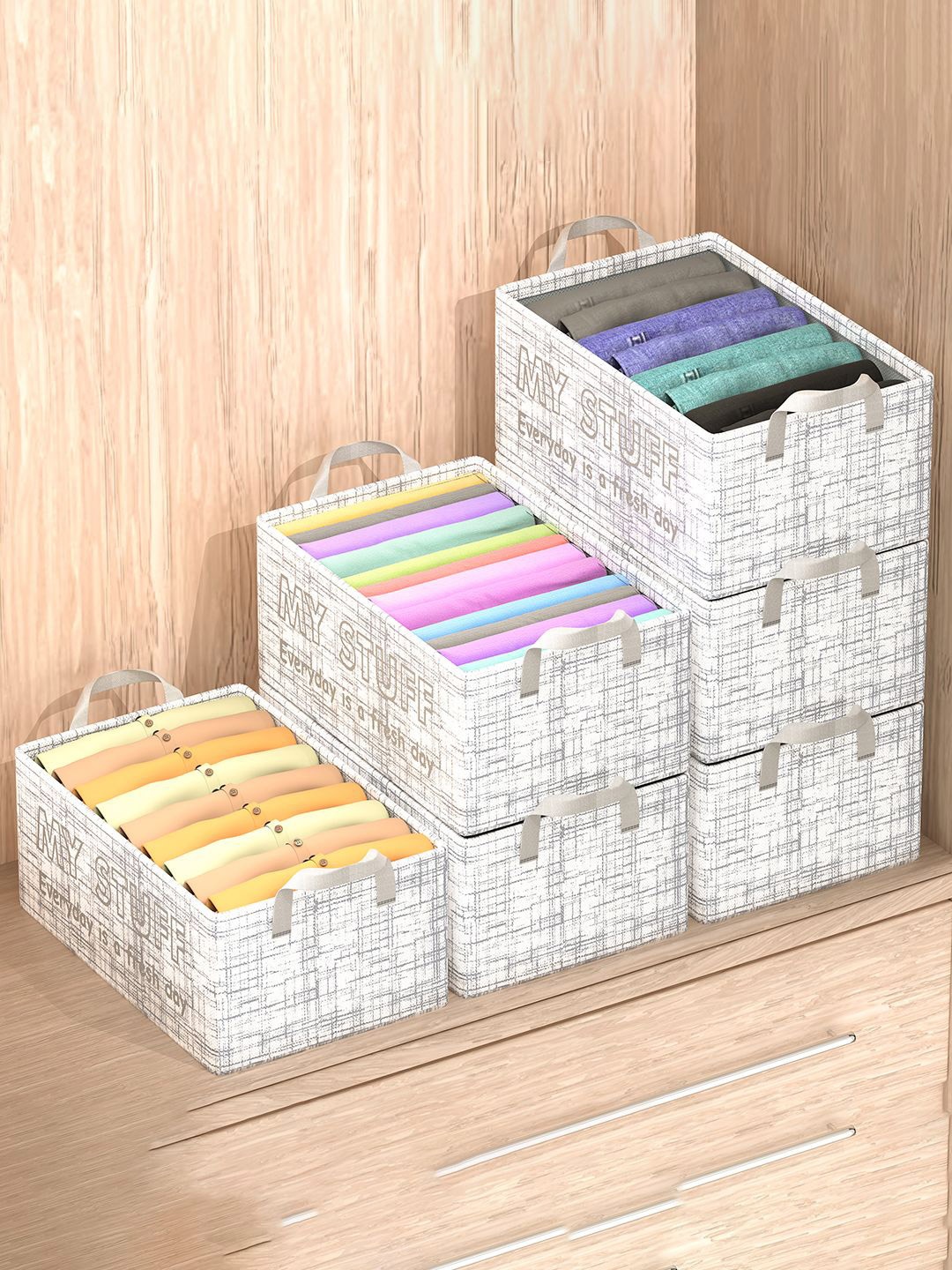 

Kuber Industries Grey 6 Pieces Foldable Drawer Organisers