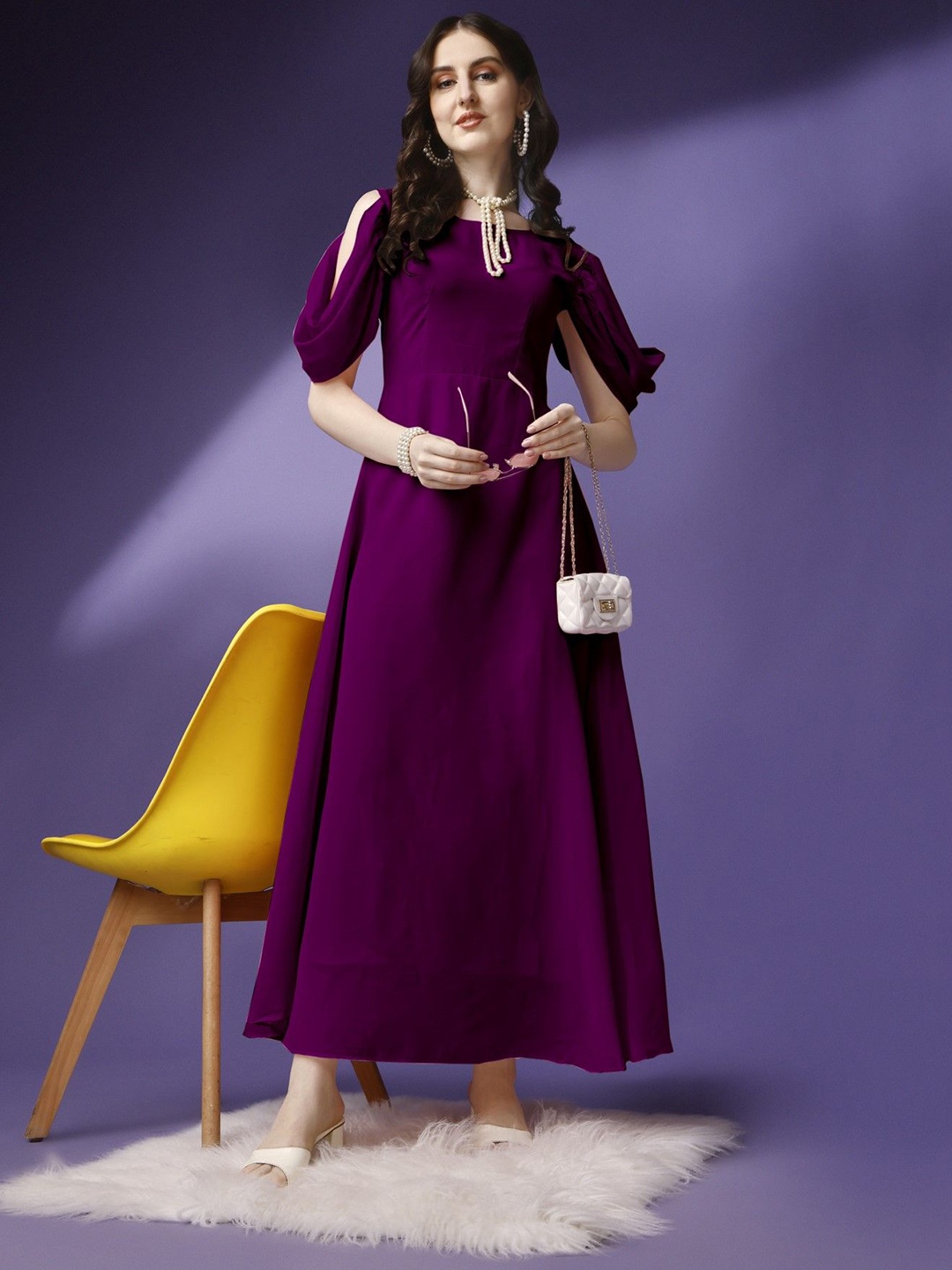 

Krunal Raiyani Slit Sleeves Applique Fit & Flare Maxi Dress, Magenta